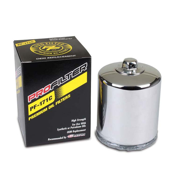 ProFilter Harley Spin-On Chrome Various Performance Oil Filter - Bull Strap