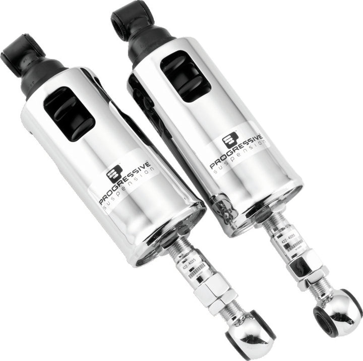 Progressive 00-17 Harley Softail 422 Series Shocks  - Chrome - Bull Strap