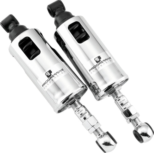 Progressive 89-99 Harley Softail 422 Series Shocks  - Chrome - Bull Strap