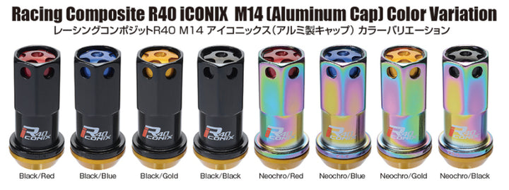 Project Kics 14x1.50 R40 Iconix Lock & Lug Nuts - Neo Chrome w/Gold Cap (16+4 Locks) - Bull Strap