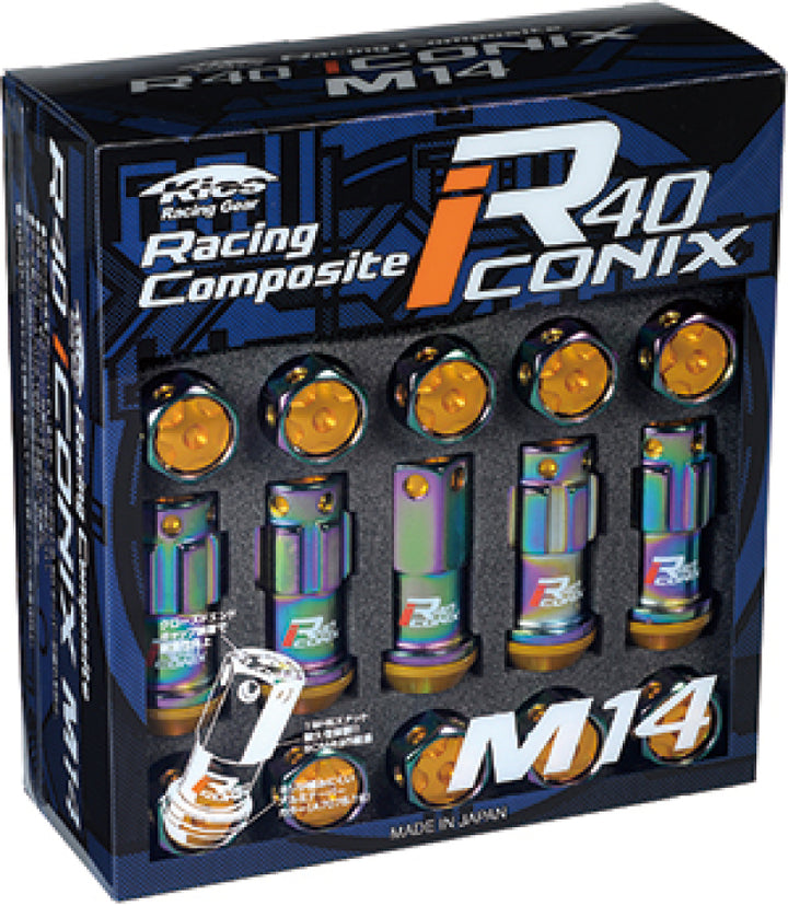 Project Kics 14x1.50 R40 Iconix Lock & Lug Nuts - Neo Chrome w/Gold Cap (16+4 Locks) - Bull Strap