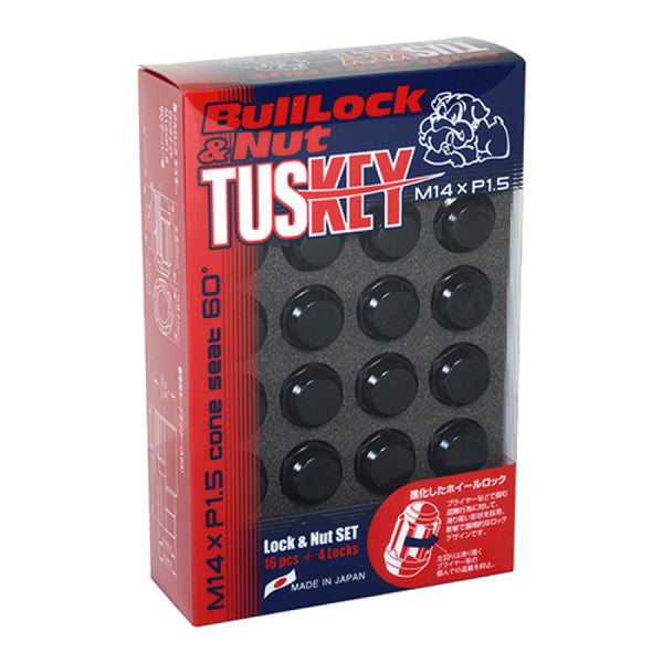 Project Kics 16 LUGS + 4 LOCKS Tuskey Black Bullock And Nut Set - 14X1.50 - Bull Strap