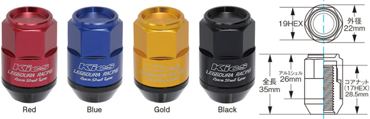 Project Kics Leggdura Racing Shell Type Lug Nut 35mm Closed-End Look 16 Pcs + 4 Locks 12X1.25 Black - Bull Strap