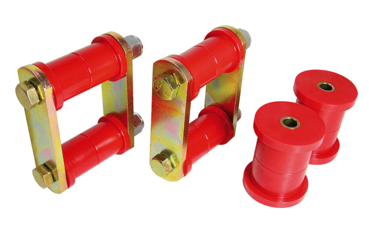 Prothane 64-73 Ford Mustang Rear Spring Bushings w/ HD Shackle Kit - Red - Bull Strap