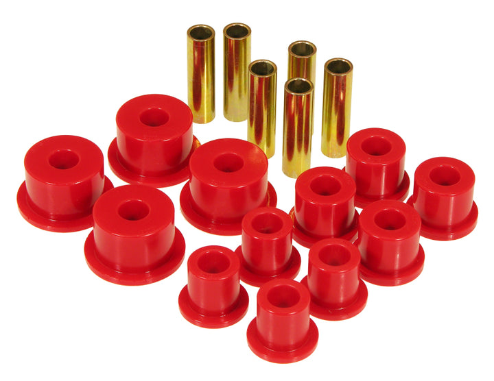 Prothane 74-91 Jeep Cherokee Front Spring & Shackle Bushings (w/ 2in OD Main Eye) - Red - Bull Strap