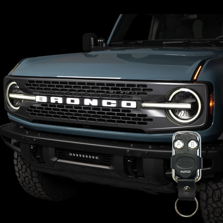 Putco 22-24 Ford Bronco Luminix DRL LED Light Hood Limb Riser (Factory Hood Side Hinge Replacments) - Bull Strap