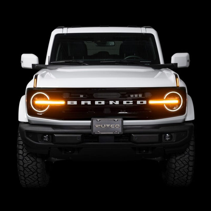 Putco 22-24 Ford Bronco Luminix DRL LED Light Hood Limb Riser (Factory Hood Side Hinge Replacments) - Bull Strap