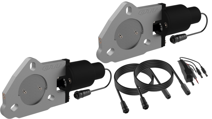QTP 2.5in Bolt-On QTEC Dual Electric Cutout Valves - Pair - Bull Strap