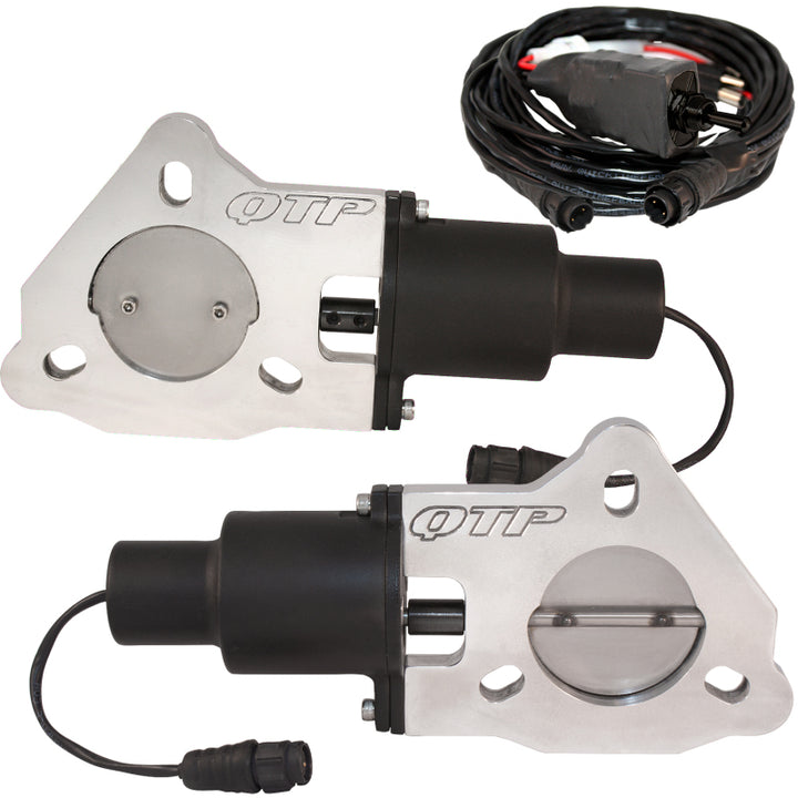 QTP 2.5in Bolt-On QTEC Dual Electric Cutout Valves - Pair - Bull Strap