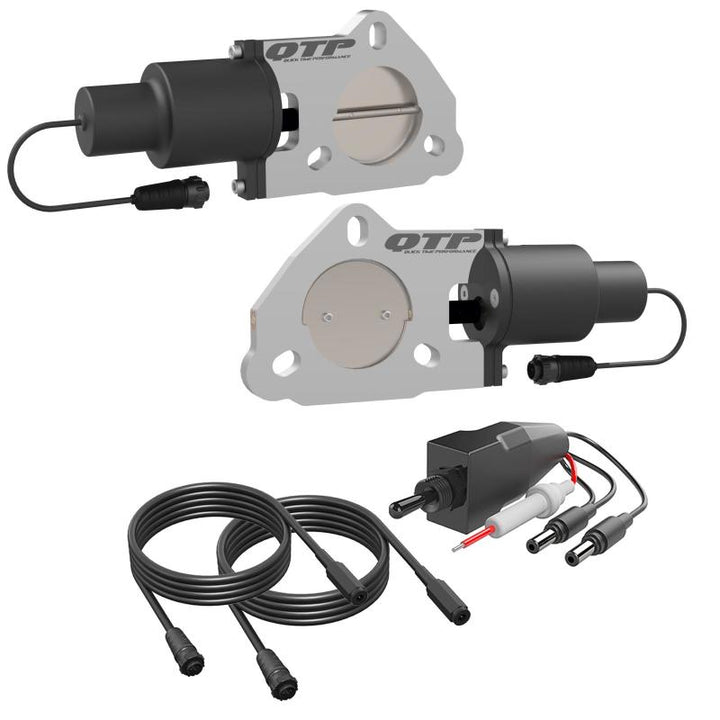 QTP 2.5in Bolt-On QTEC Dual Electric Cutout Valves - Pair - Bull Strap