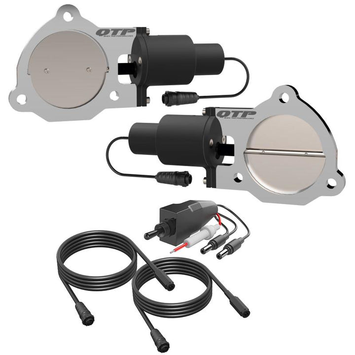 QTP 3.5in Bolt-On QTEC Dual Electric Cutout Valves - Pair - Bull Strap