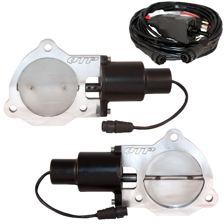 QTP 3.5in Bolt-On QTEC Dual Electric Cutout Valves - Pair - Bull Strap