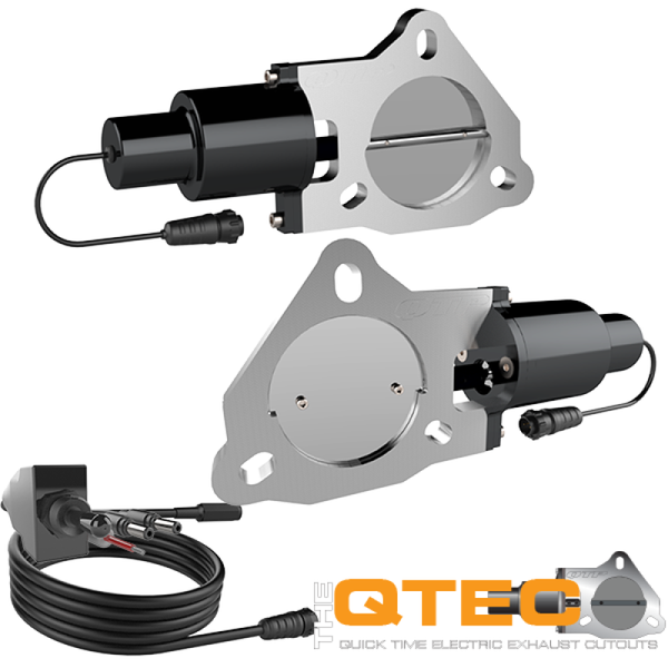 QTP 3in Bolt-On QTEC Dual Electric Cutout Valves - Pair - Bull Strap