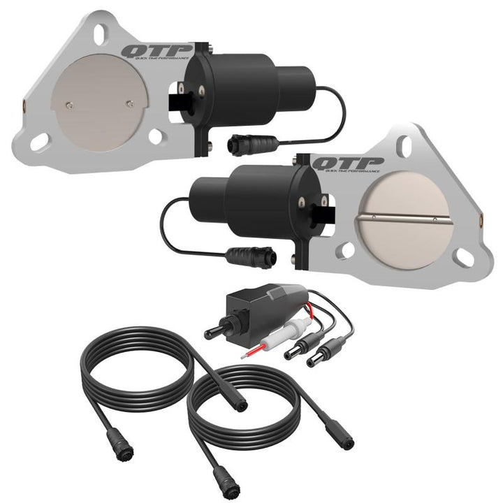QTP 3in Bolt-On QTEC Dual Electric Cutout Valves - Pair - Bull Strap