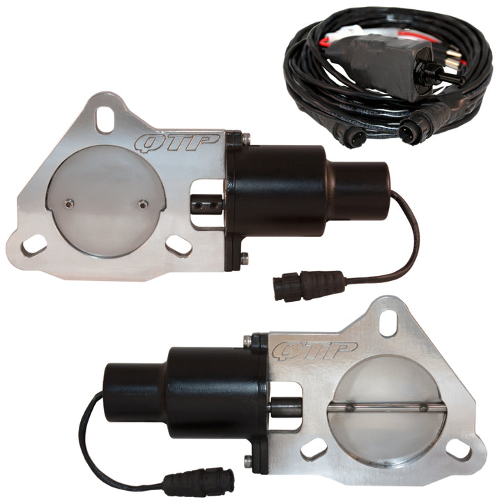 QTP 3in Bolt-On QTEC Dual Electric Cutout Valves - Pair - Bull Strap