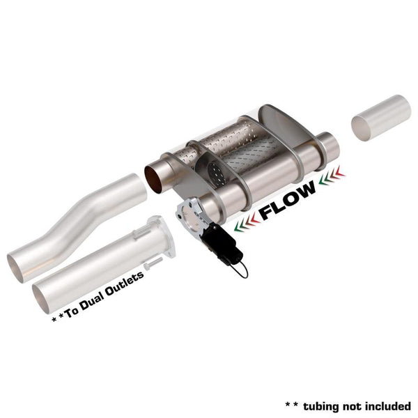 QTP 3in Weld-On 304SS Screamer Muffler w/Bolt-On QTEC Electric Cutout - Bull Strap