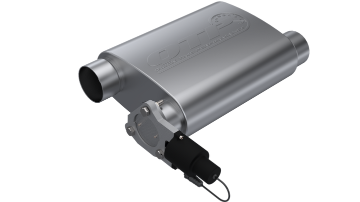 QTP 3in Weld-On 304SS Screamer Muffler w/Bolt-On QTEC Electric Cutout - Bull Strap