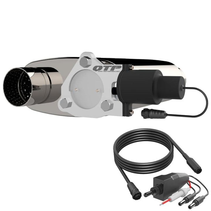 QTP 3in Weld-On 304SS Screamer Muffler w/Bolt-On QTEC Electric Cutout - Bull Strap