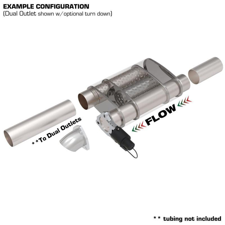 QTP 3in Weld-On 304SS Screamer Muffler w/Bolt-On QTEC Electric Cutout - Bull Strap