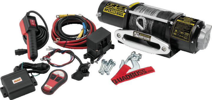 QuadBoss Winch 5000Lb W/ Synthetic Rope - Bull Strap