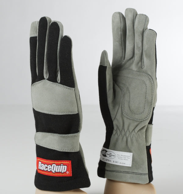 RaceQuip Black 1-Layer SFI-1 Glove - Large - Bull Strap