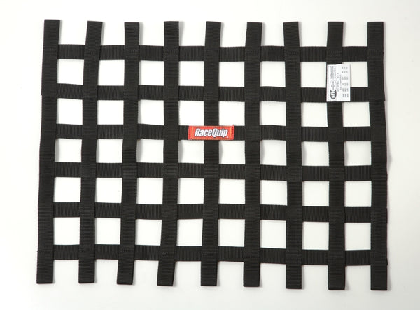 RaceQuip Black 18in H x 24W SFI Ribbon Window Net - Bull Strap