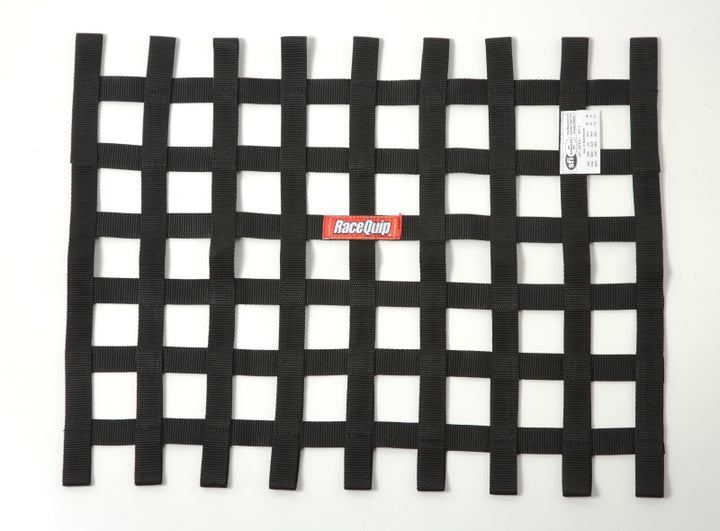 RaceQuip Black 18in H x 24W SFI Ribbon Window Net - Bull Strap