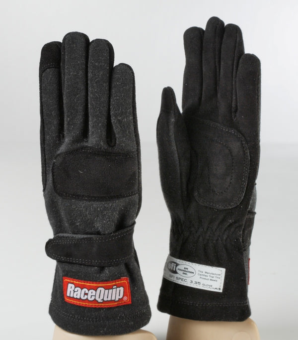 RaceQuip Black 2-Layer SFI-5 Glove - Medium - Bull Strap