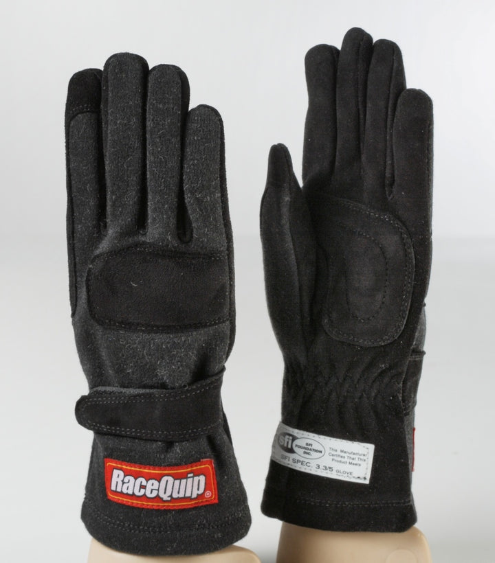 RaceQuip Black 2-Layer SFI-5 Glove - Medium - Bull Strap