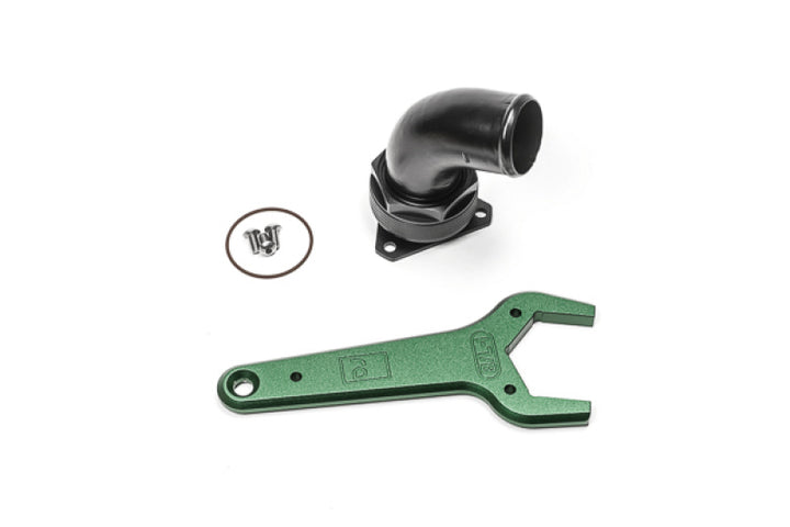 Radium Engineering FCST-X 3-Bolt Remote Mount Fill Neck - 24AN Elbow - 1.5in Barb - Bull Strap