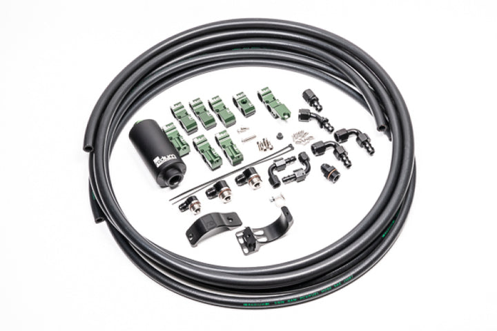 Radium Engineering Late Nissan Fuel Hanger Plumbing Kit Stainless Filter - Bull Strap
