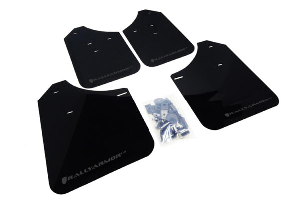 Rally Armor 02-07 Subaru WRX/STI/RS/2.5i (Wagons Req. Mod.) Black UR Mud Flap w/Grey Logo - Bull Strap