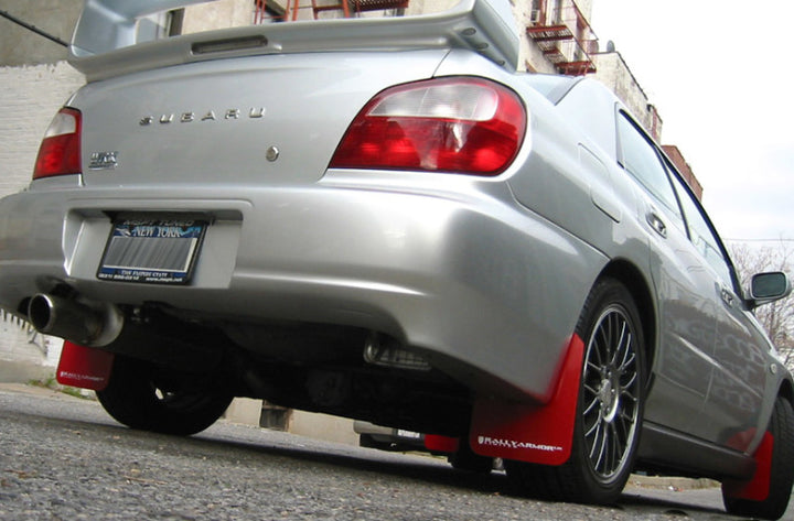Rally Armor 02-07 Subaru WRX/STI/RS/2.5i (Wagons Req. Mod.) Red UR Mud Flap w/White Logo - Bull Strap