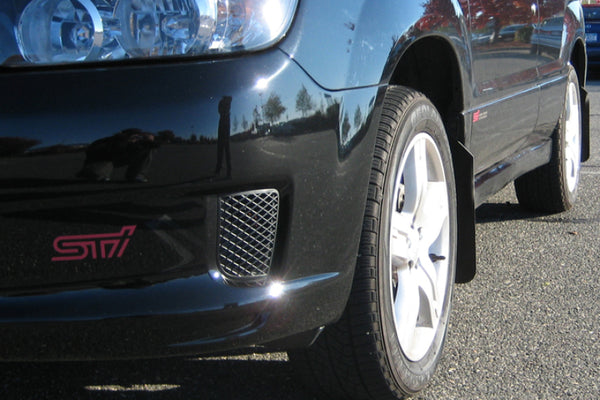 Rally Armor 03-08 Subaru Forester Basic Black Mud Flap w/ Black Logo - Bull Strap
