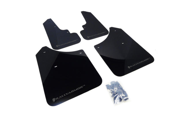 Rally Armor 03-08 Subaru Forester Black UR Mud Flap w/ Grey Logo - Bull Strap
