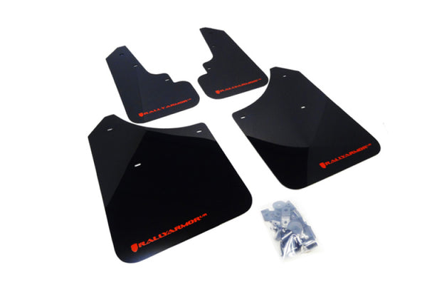 Rally Armor 03-08 Subaru Forester Black UR Mud Flap w/ Red Logo - Bull Strap