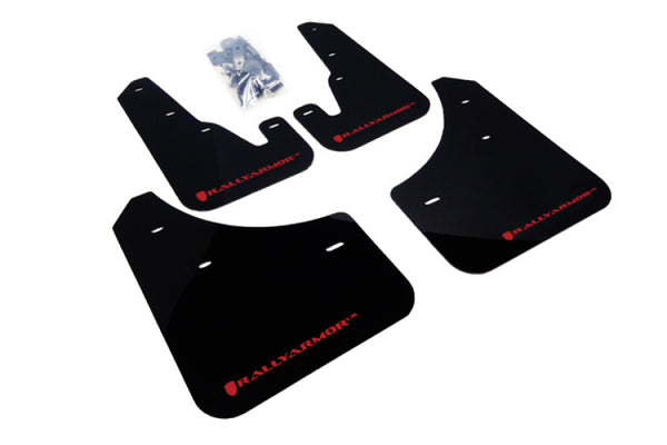 Rally Armor 04-09 Mazda3/Speed3 Black UR Mud Flap w/ Red Logo - Bull Strap