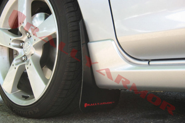 Rally Armor 04-09 Mazda3/Speed3 Black UR Mud Flap w/ Red Logo - Bull Strap