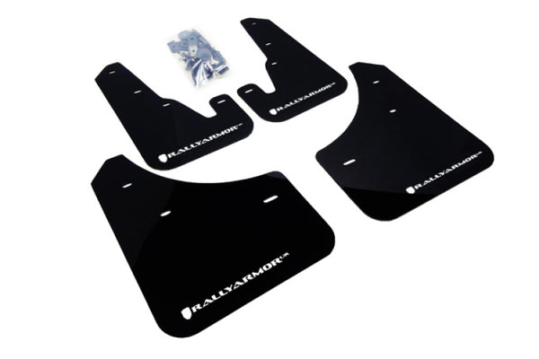 Rally Armor 04-09 Mazda3/Speed3 Black UR Mud Flap w/ White Logo - Bull Strap