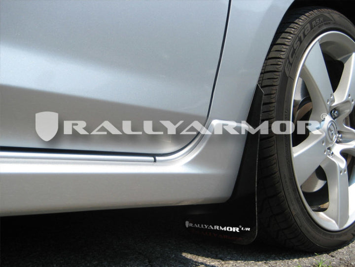 Rally Armor 04-09 Mazda3/Speed3 Black UR Mud Flap w/ White Logo - Bull Strap