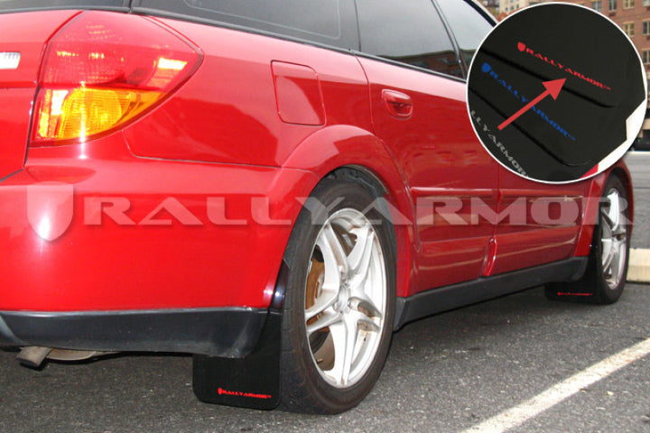 Rally Armor 05-09 Subaru Legacy / Outback Black UR Mud Flap w/Red Logo - Bull Strap