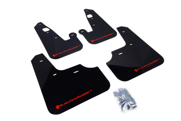 Rally Armor 07-17 Mitsubishi Lancer Black UR Mud Flap w/ Red Logo - Bull Strap