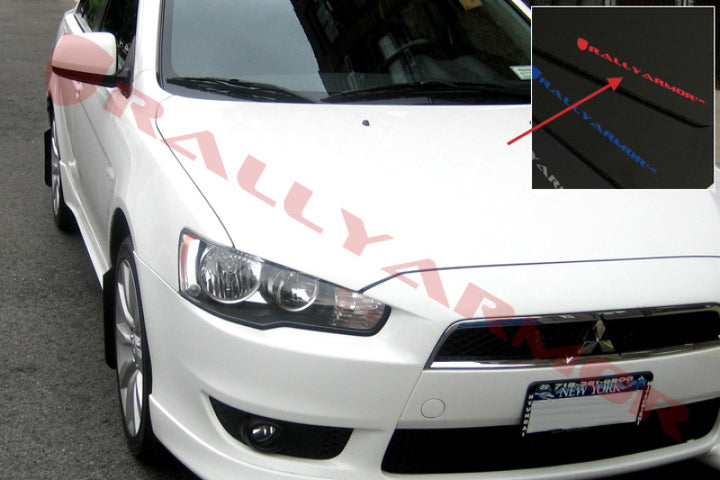 Rally Armor 07-17 Mitsubishi Lancer Black UR Mud Flap w/ Red Logo - Bull Strap