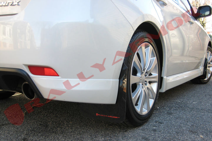 Rally Armor 08-10 Subaru WRX / 08-11 Impreza 2.5i (Hatch/Sedan) Black UR Mud Flap w/Red Logo - Bull Strap