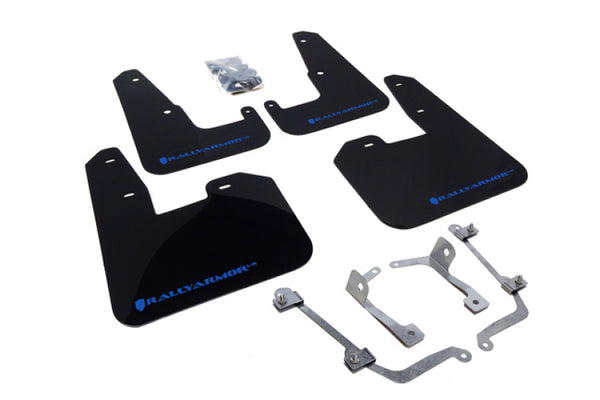 Rally Armor 08-11 Subaru STI (Hatch Only) / 11-14 WRX (Hatch Only) Black UR Mud Flap w/Blue Logo - Bull Strap
