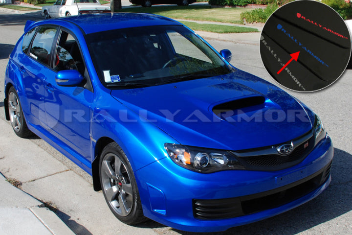 Rally Armor 08-11 Subaru STI (Hatch Only) / 11-14 WRX (Hatch Only) Black UR Mud Flap w/Blue Logo - Bull Strap
