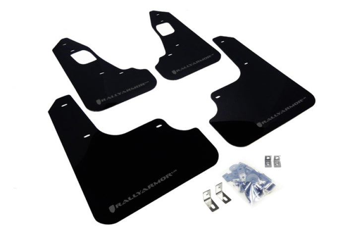 Rally Armor 08-17 Mitsubishi EVO X Black UR Mud Flap w/ Grey Logo - Bull Strap