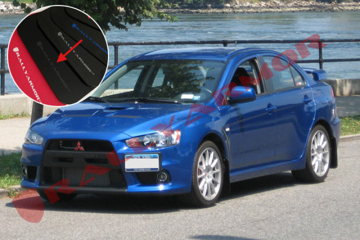 Rally Armor 08-17 Mitsubishi EVO X Black UR Mud Flap w/ Grey Logo - Bull Strap