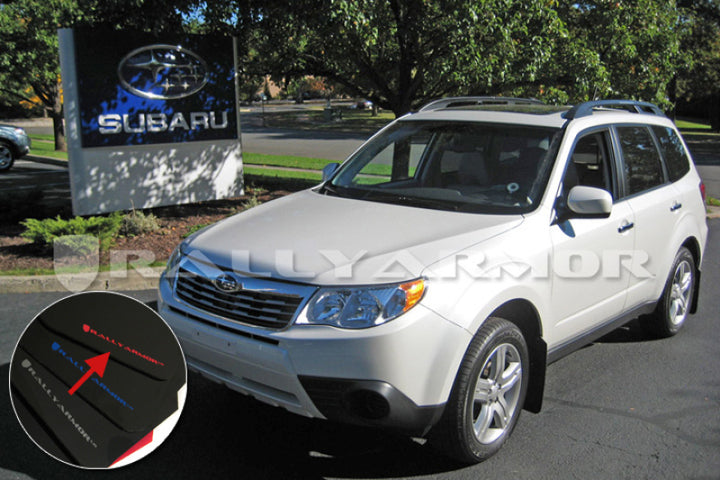 Rally Armor 09-13 Subaru Forester Black UR Mud Flap w/ Red Logo - Bull Strap