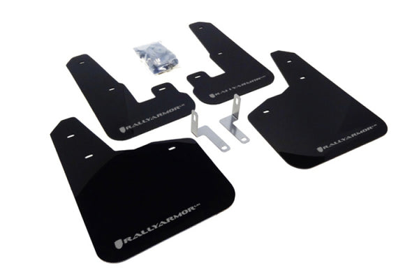 Rally Armor 10-14 Subaru Legacy Black UR Mud Flap w/ Silver Logo - Bull Strap